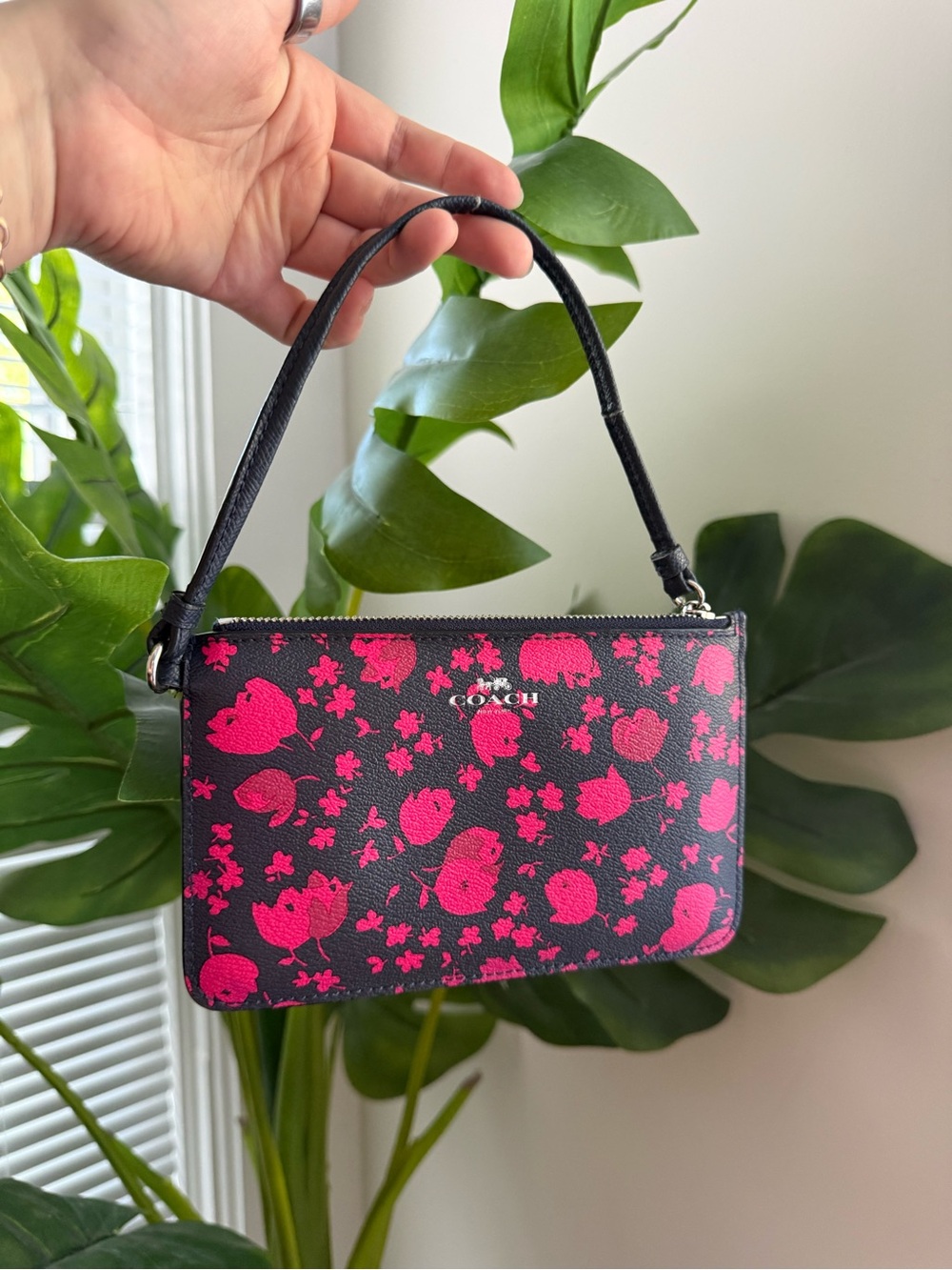 Coach Black Wristlet with Hot Pink Floral Print